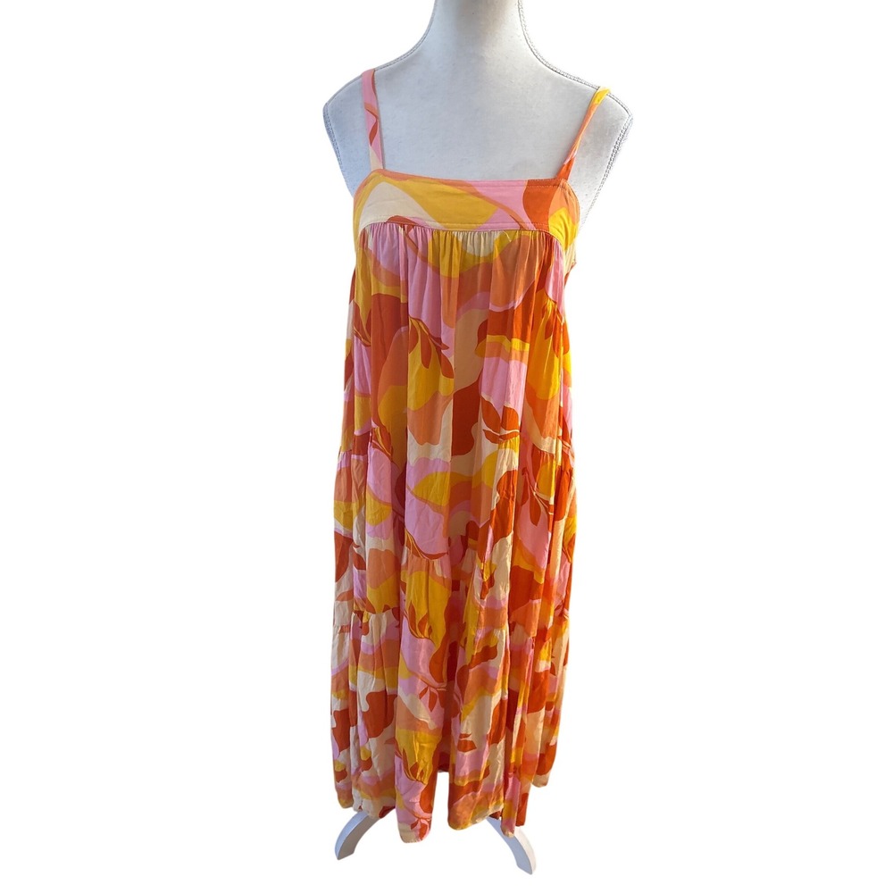 ABEL THE LABEL Orange Print Maxi Dress Size Small Retro Boho Flowy